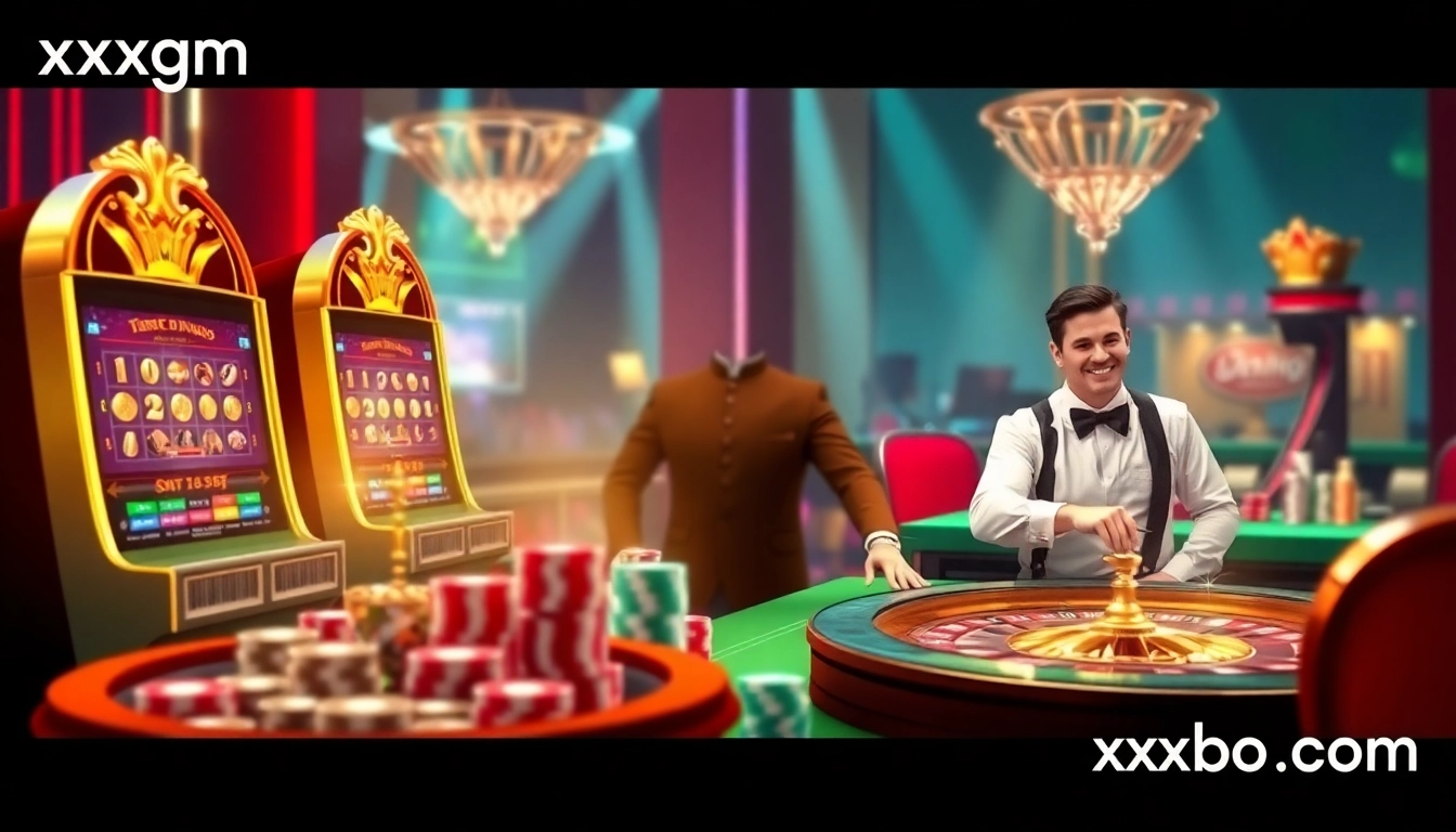 Players enjoying an exciting game at xxgg.br.com casino, featuring vibrant slot machines and engaging atmosphere.