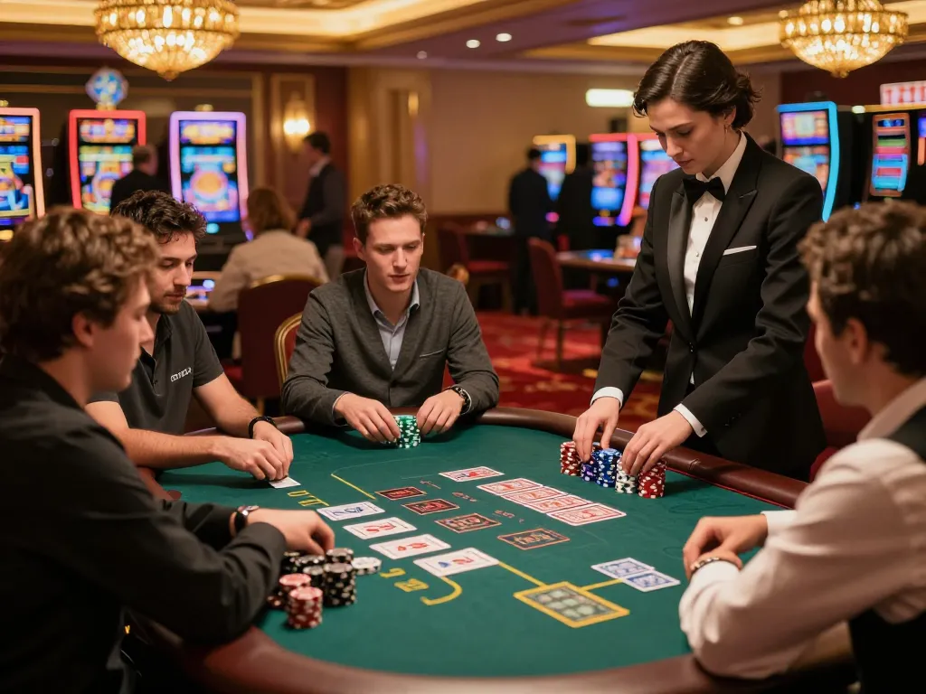 Engaged players at a blackjack table focusing on their hands while playing on 5699 com casino.