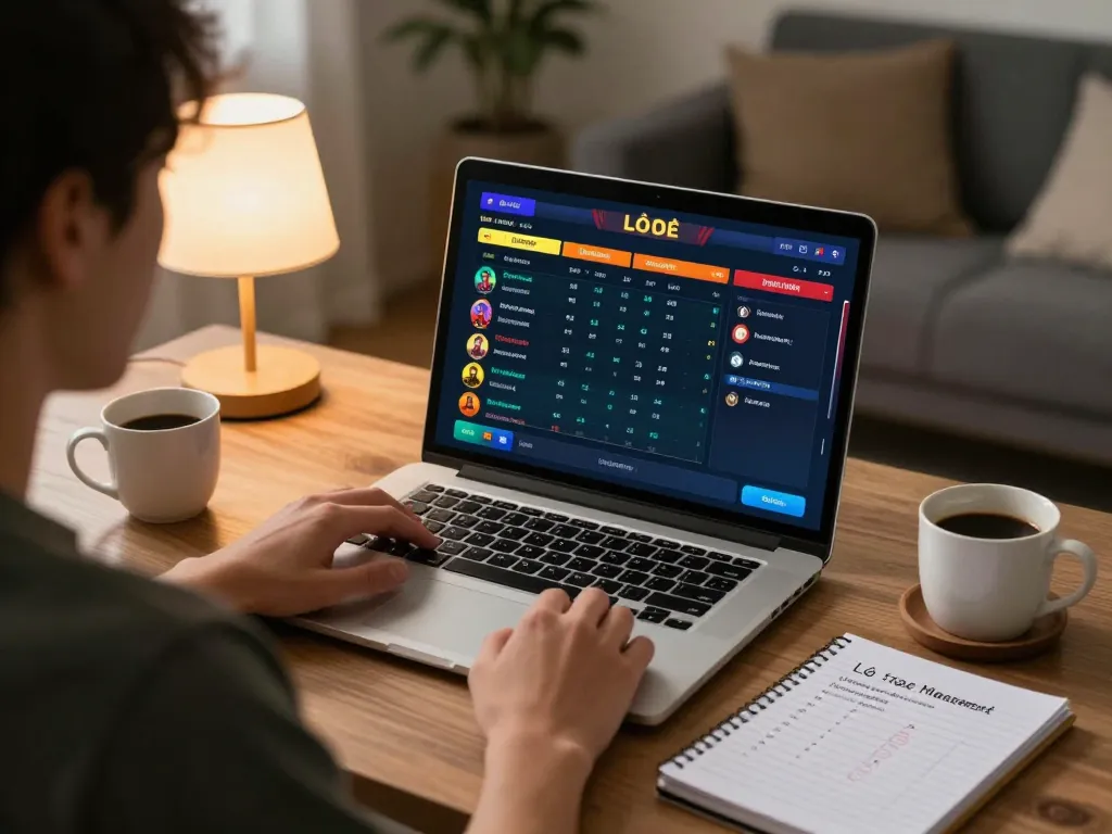 Lô đề online gaming session at home with organized betting strategy notes and cozy decor.