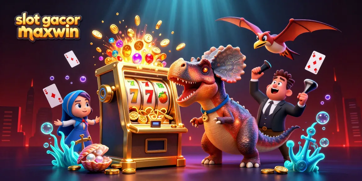 Engage with slot gacor maxwin in a thrilling scene featuring dinosaurs and jackpots.