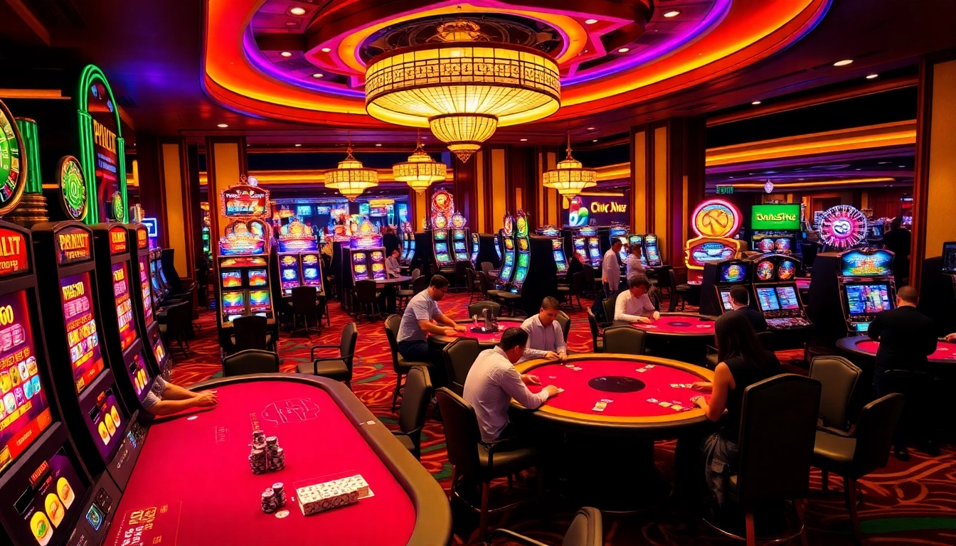 Players enjoying vibrant nohu-themed casino games with exciting lighting and decor.