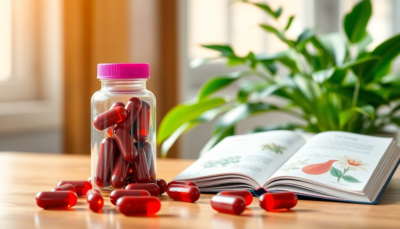 Illustration of astaxanthin benefits through capsules beside a health journal.