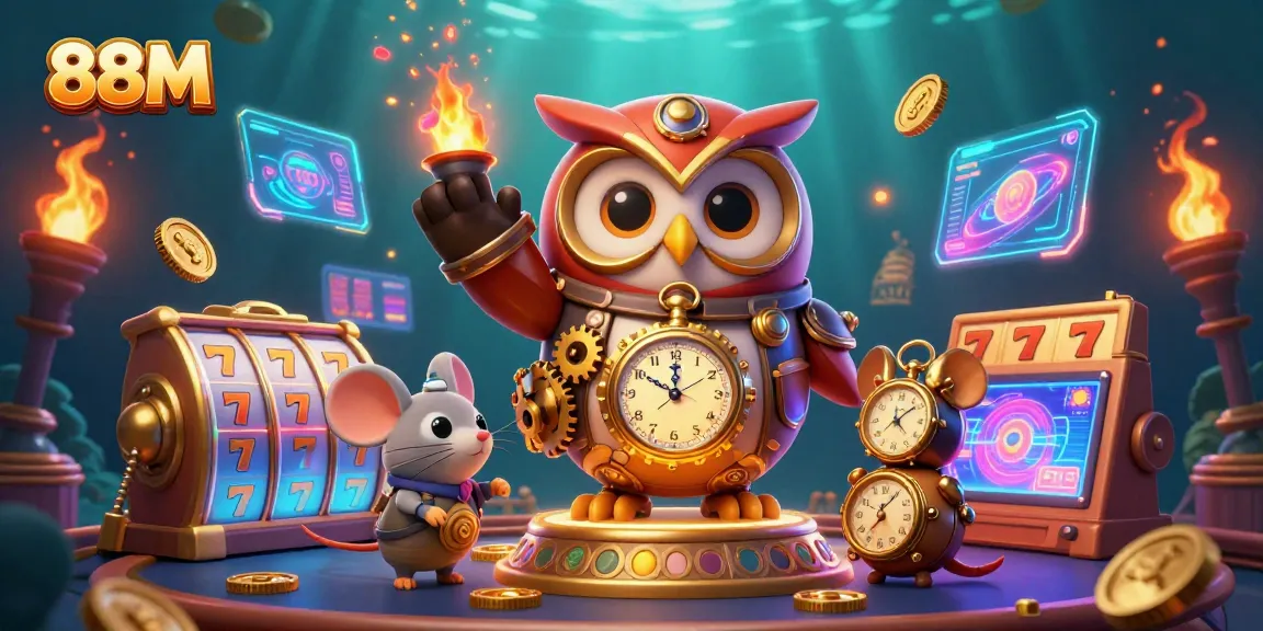Win big with engaging 88M casino games featuring stunning illustrations of a steampunk owl and clockwork mouse.
