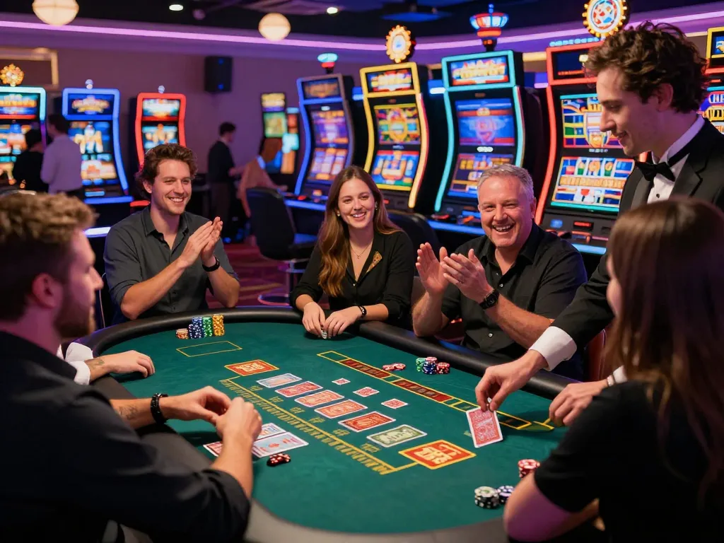 Exciting live casino gaming with players enjoying card games and vibrant slot machines at https://bong99.pro/ in a colorful atmosphere.
