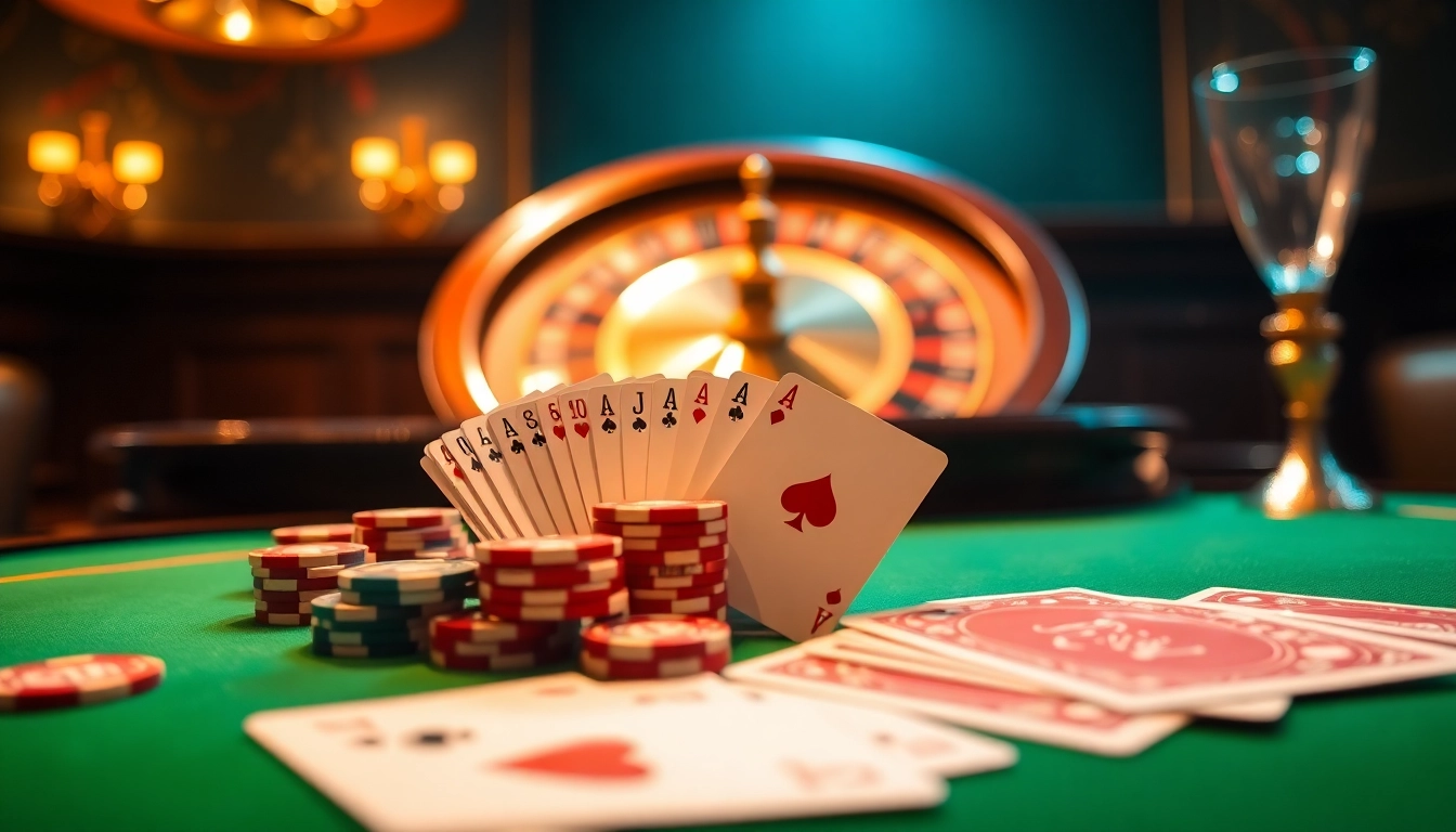 Engaging casino experience with poker chips, cards, and roulette wheel featured at https://rr88co.net/.