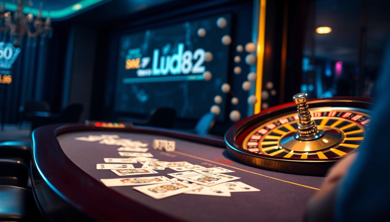 A player enjoying a thrilling gaming experience on https://luck882.co.com/ with poker cards and a roulette wheel prominently displayed.