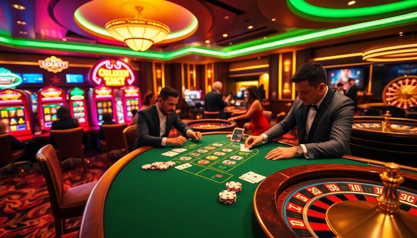 Experience thrilling gameplay at x88.agency's elite online casino, featuring vibrant slot machines and engaging dealers.