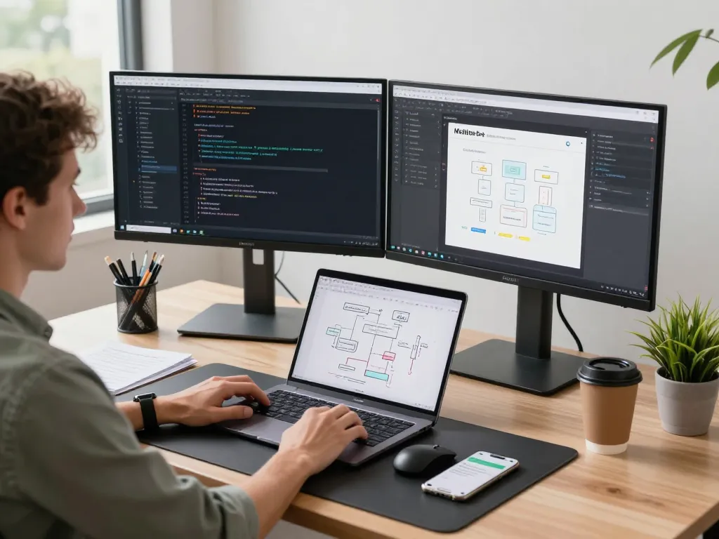 Moltbot mac setup in a modern tech workspace with coding and design elements.