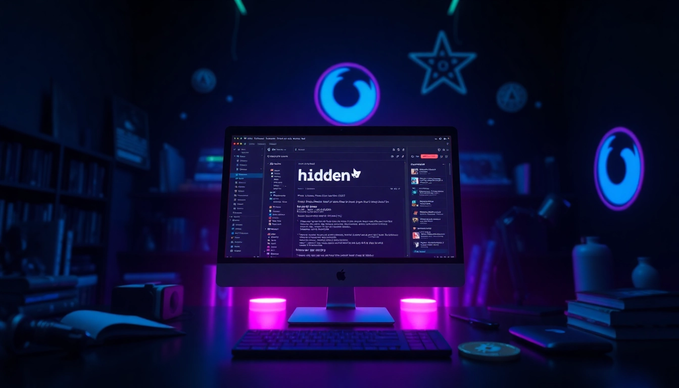 The hidden wiki 1 showcased on a glowing screen in a dark web-themed digital landscape, emphasizing safety and anonymity.
