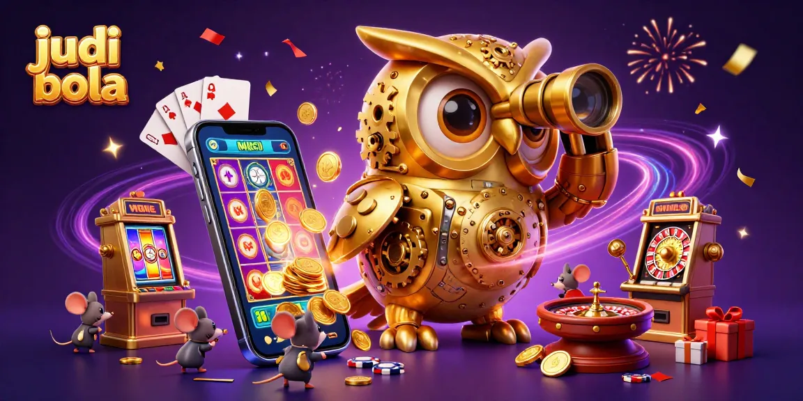 Engage in judi bola excitement with a clockwork owl and vibrant casino atmosphere.