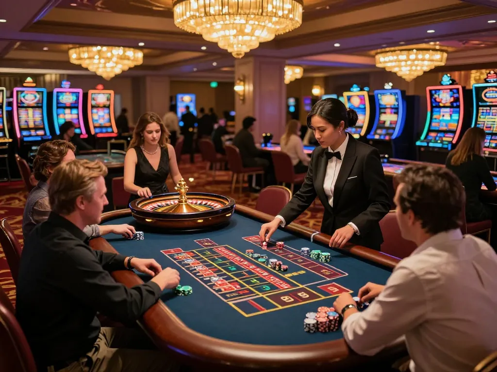 Experience the thrill of betting at the elegantly designed roulette table at 56 WIN casino with vibrant chips and dynamic gameplay.