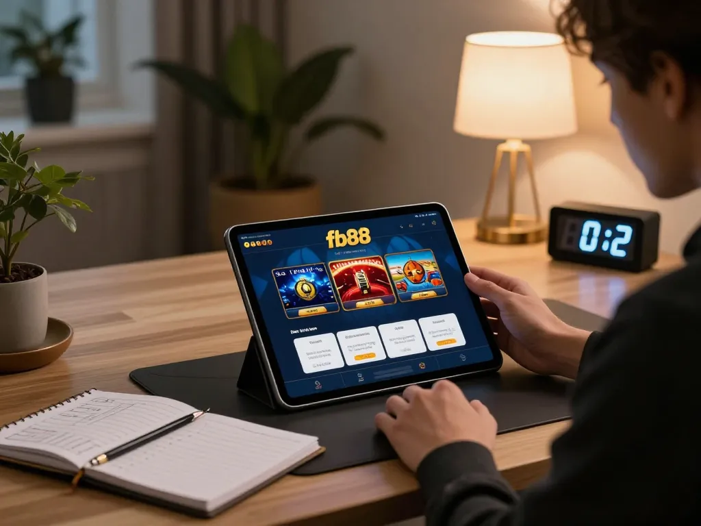 Person strategizing on the fb88 casino app at home in a cozy setting