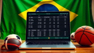 Engaging view of the best sportsbooks in Brazil with betting setup showcasing a laptop and sports gear.