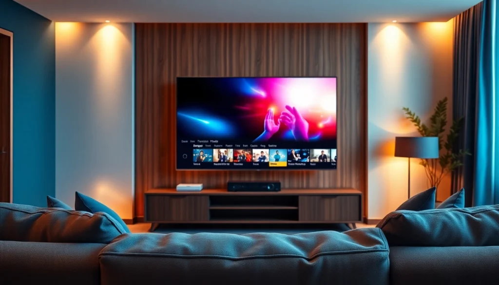 Enjoy vibrant entertainment with iron tv in a cozy modern living room setting.