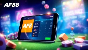 AF88 online betting interface displayed on mobile devices, showcasing a vibrant casino environment.