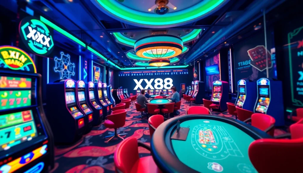 XX88 online gaming platform interface, showcasing vibrant casino elements and security features.