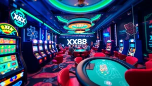 XX88 online gaming platform interface, showcasing vibrant casino elements and security features.