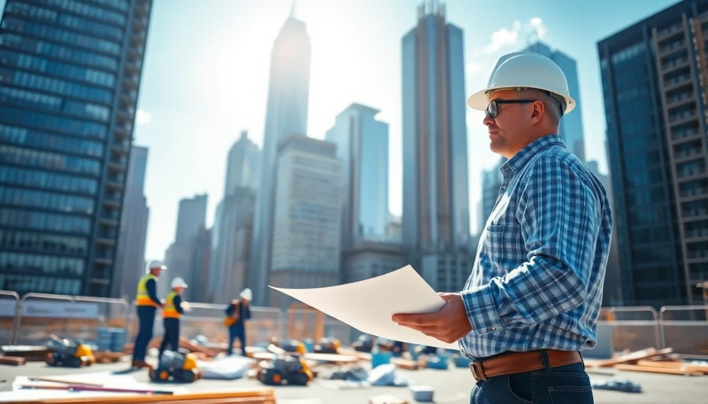 Engaging scene featuring a New York City General Contractor leading a construction project in an urban setting.