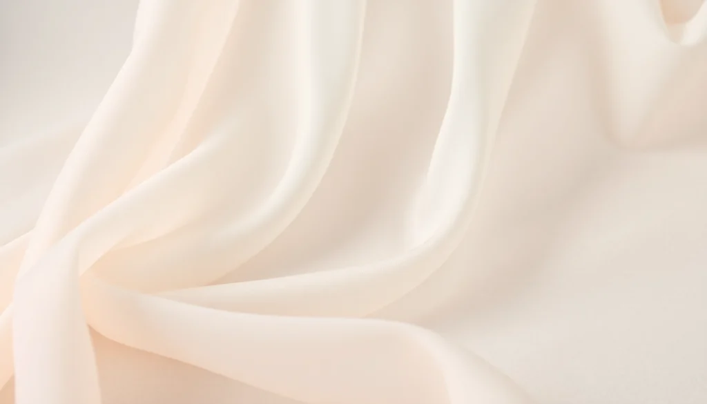 Mousseline stof elegant draped, highlighting de zachte textuur en glans.