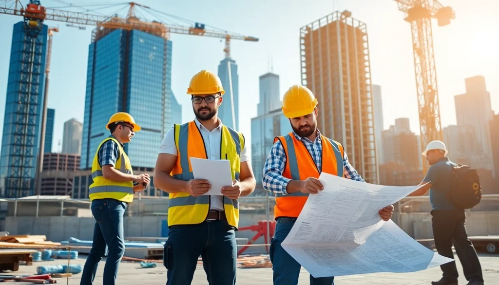 New York Commercial General Contractor supervising an active construction site, showcasing skilled teamwork and urban development.