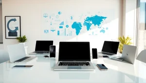 Showcasing technology devices in a modern workspace, emphasizing innovation and collaboration.