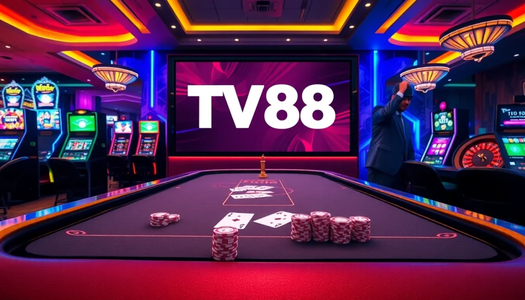 Players engaged at a luxurious table in TV88 casino, showcasing gambling excitement and professionalism.