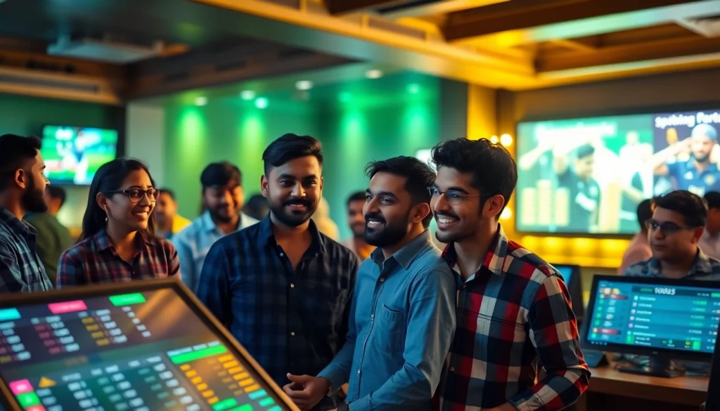 Engaged bettors exploring the best online sportsbooks India in an immersive sports betting environment.