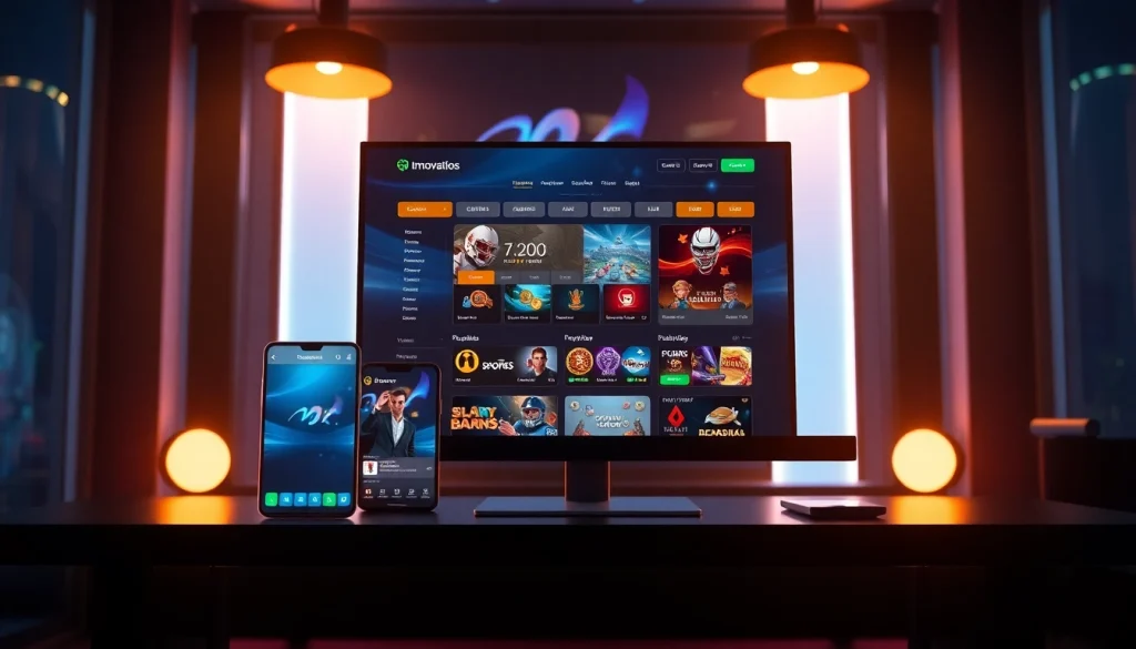 AF88 online gambling platform interface on smartphone and desktop showcasing vibrant games and user-friendly design.