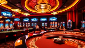 Experience the thrill of gambling with Okwin in a vibrant casino atmosphere featuring high-stakes games.