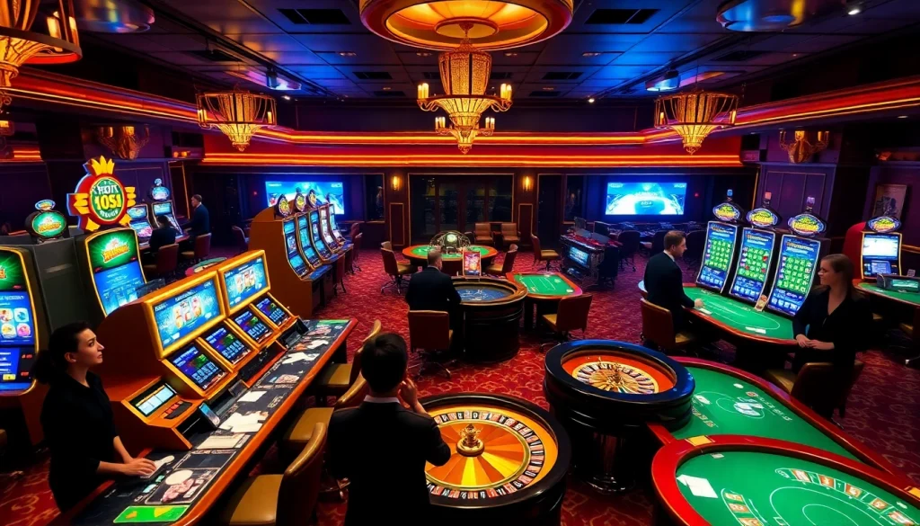 KJC players engaging in a thrilling casino experience with roulette and poker tables.