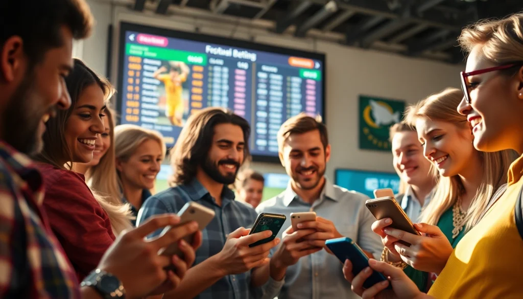 Enthusiastic bettors using sportsbooks in Alabama apps in a lively environment.