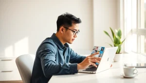 Sogou浏览器 interface shown on laptop and smartphone in a modern workspace, exemplifying user-friendly design and customization.