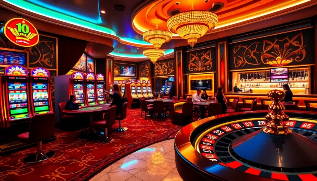 Rio casino scene showcasing vibrant slot machines, poker gameplay, and roulette excitement.