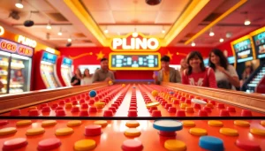 Permainan plinko demo yang menarik dengan peletakan jalur bola dan suasana arcade yang ceria.