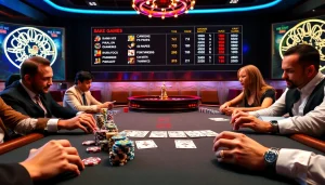 S8 casino players engaged in high-stakes poker game with chips and cards ready to win