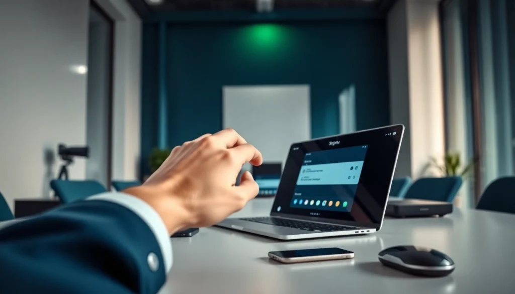 Sogou输入法下载 showcased on a modern device in a professional office setting.