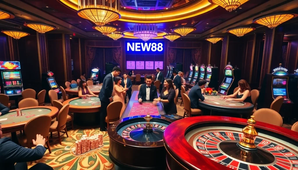 Immerse in the excitement of NEW88’s vibrant casino tables filled with players and thrilling games.