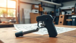 Showcasing a forced reset trigger with intricate metallic details on a workshop table.