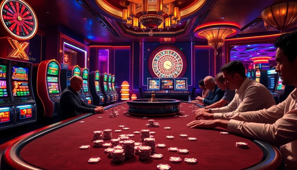 Experience thrilling poker action at xx88.com with players engaged at a luxurious casino table.