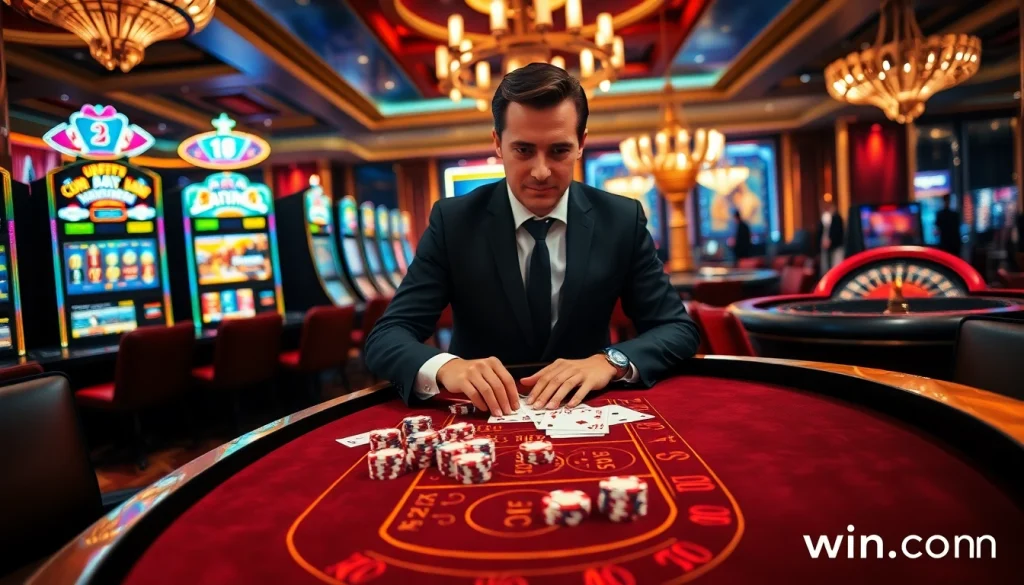 Engaging players at a baccarat table in a luxurious casino environment, showcasing the allure of kk win.com.