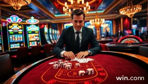 Engaging players at a baccarat table in a luxurious casino environment, showcasing the allure of kk win.com.