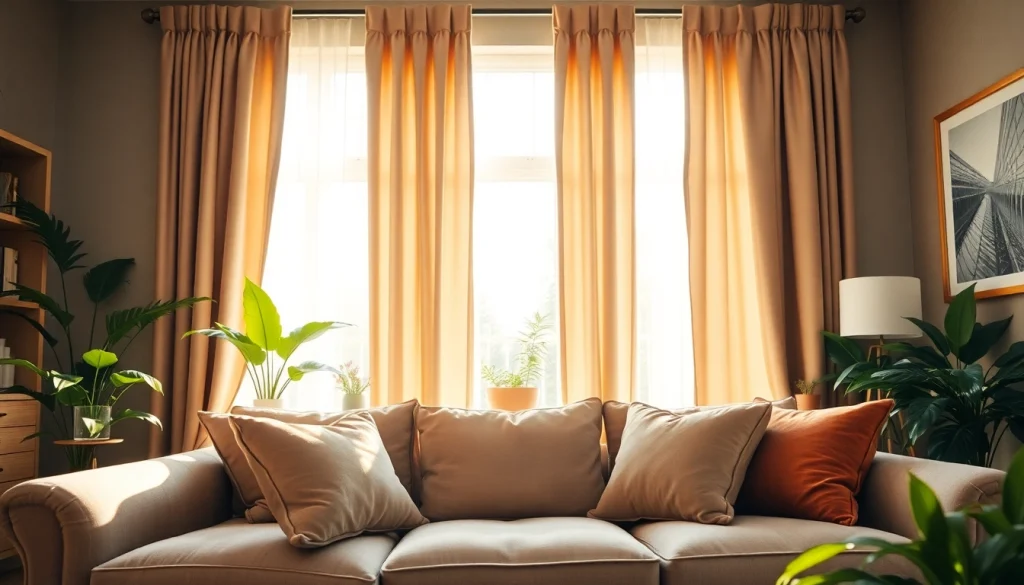 Bekijk gordijnstof in een elegante woonkamer met velours gordijnen