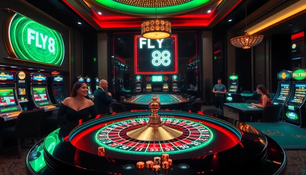 Experience thrilling gameplay at FLY 88 with vibrant casino tables and lively players.