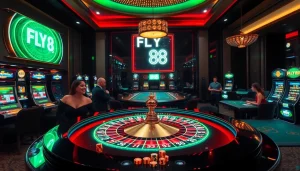 Experience thrilling gameplay at FLY 88 with vibrant casino tables and lively players.