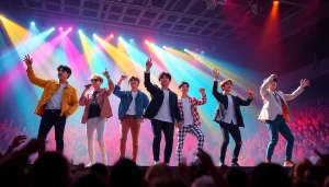 Celebrate the dynamic performances of bts members with their vibrant stage presence.