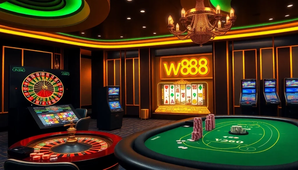 Experience the thrill of ww88 online gaming with vibrant slot machines and luxurious casino tables.