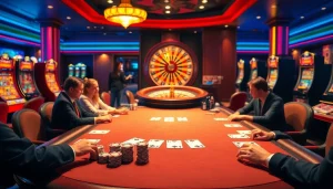Exciting casino scene showcasing J88 gaming tables with players engaged in action.