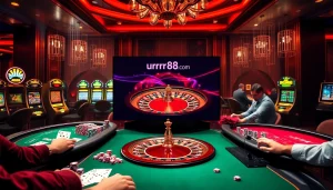 Engaging casino scene illustrating gameplay strategies at https://urr88.com/ with roulette, poker, and vibrant chips.