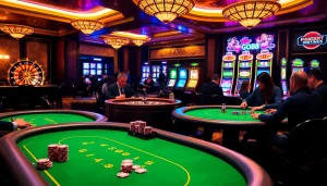 Players enjoying high-stakes poker at GO88's luxurious casino tables with vibrant chips.