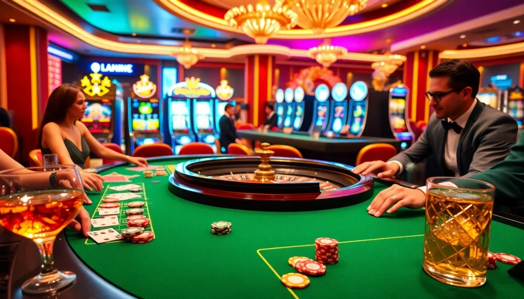 Players engage in a thrilling roulette game at https://lc88.jpn.com/, surrounded by vibrant casino visuals.